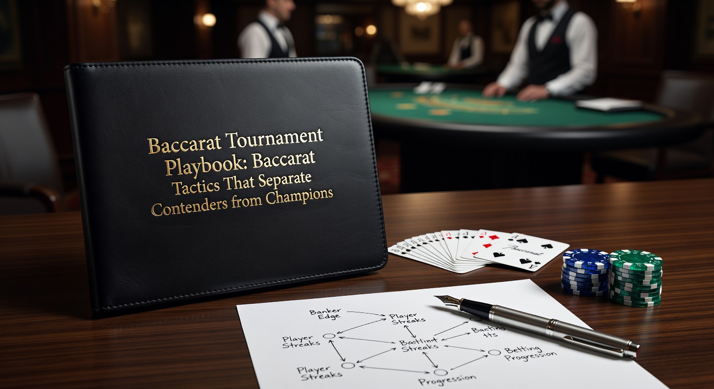 Spieler am Baccarat-Tisch in einem hochintensiven Turnier, Chips stapeln sich, Konzentration ist spürbar