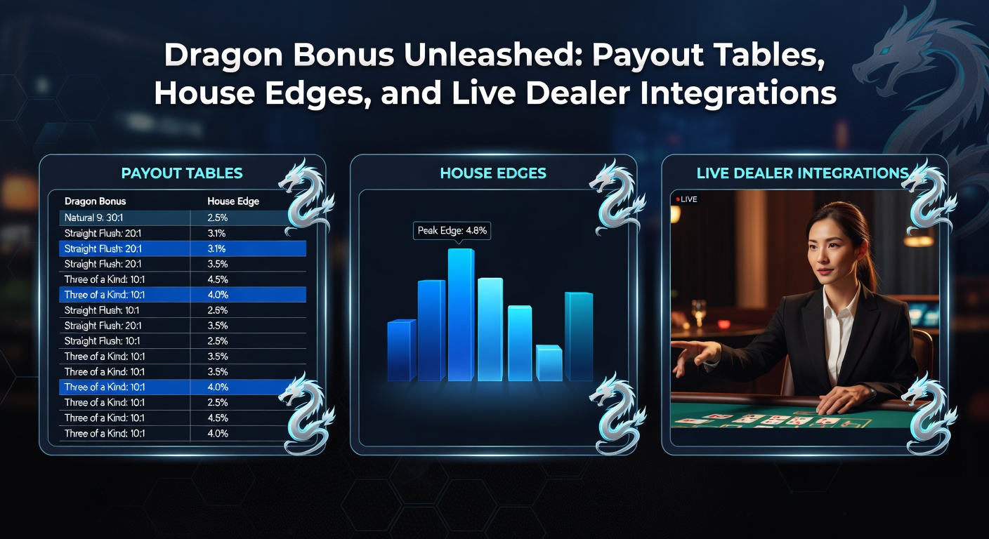 Live-Dealer-Tisch mit Dragon Bonus Side Bet beleuchtet, Dealer zieht Karten während Spieler beobachten