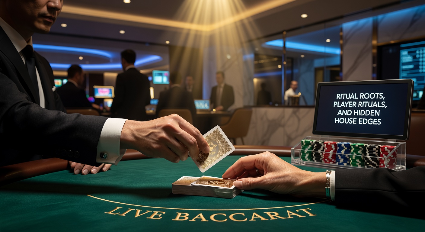 Dealer bei einem Live-Baccarat-Tisch, der Karten langsam enthüllt, während Spieler gespannt zusehen – ein klassisches Card-Squeeze-Moment